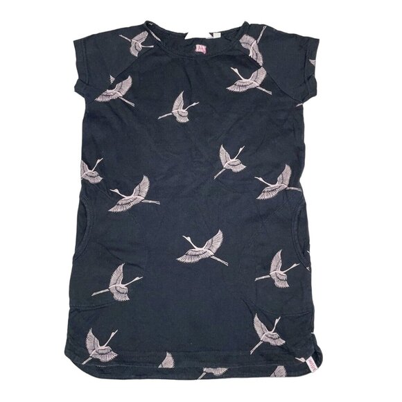 Missie Munster Crane Print Pullover Shift Dress Girls 5 Black Pink Cotton - Picture 1 of 6